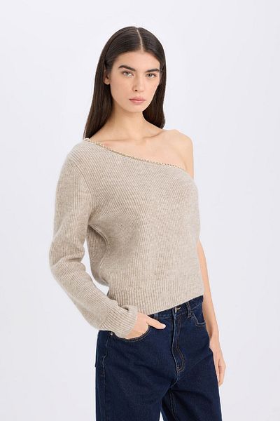 DeFacto Regular Fit One Shoulder Basic Plain Knitwear Sweater E2308Ax24Wn