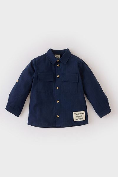 DeFacto Baby Boy Crew Neck Flamed Poplin Long Sleeve Shirt E2001A525Sp