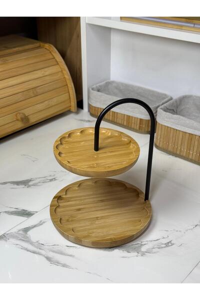 ERKUGO Blissra Bamboo Presentation Stand, Presentation Stand, Double Layer Presentation Stand, Bamboo Daisy Presentation Stand