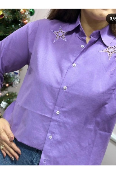 MODA Yıldız nakış detay şıklığı ile morun en güzel hali gömlek