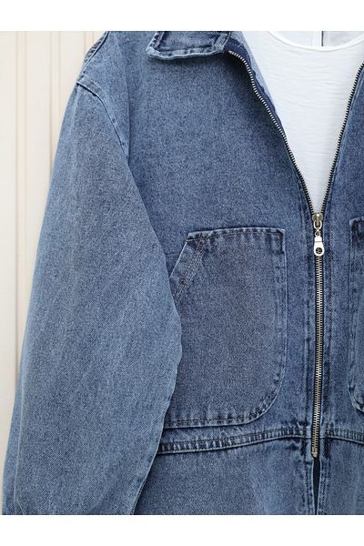 Modamorfo Ice Blue so Buttoned Zippered Effect Denim Suit