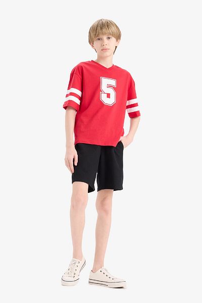 DeFacto Boy's Suit - Printed Short Sleeve T-Shirt and Elastic Waist Shorts E3400A825Sm