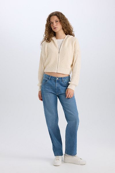DeFacto Regular Fit Hooded Zippered Knitwear Cardigan E2269Axns