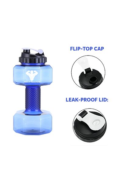 YALLA HomeGym 2.2L Dumbbell Shaped Sports Water Bottle, 2.5KG Filled Weight Water Bottle, BLUE