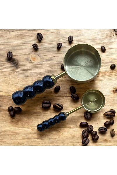 morponi Black Handle Measuring Spoon - Porcelain and Pearlescent Gold