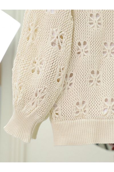 Modamorfo Buttoned Openwork Araboy Knitwear Cardigan - Cream Color
