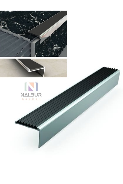 Nalbur Bakkal Lüx Lastikli Kaydırmaz Alüminyum Merdiven Basamak Profili Gri 90 Cm