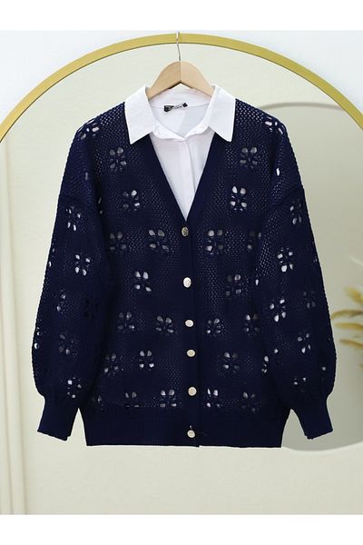 Modamorfo Buttoned Openwork Araboy Knitwear Cardigan