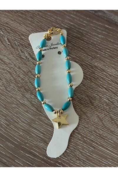 misstakıjewerly خلخال من الحجر الطبيعي مع جهاز نجمة البحر الأزرق الفيروزي