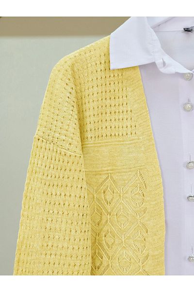 Modamorfo Yellow Openwork Seasonal Knitwear Cardigan