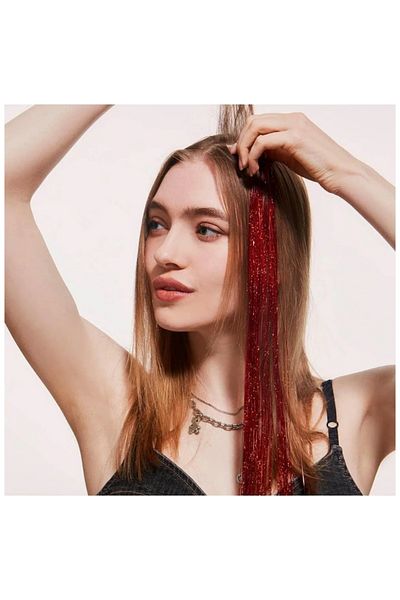 AKOLİFE Red Glitter Hair Sparkle / Hair Tinsel Shiny Hair Accessory