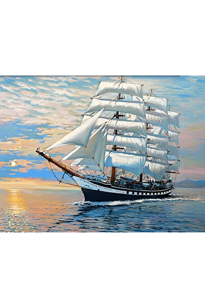 Genel Markalar Denizde Bir Yelkenli Gemi Çerçeveli 90x110 Sayılarla Boyama Ho...