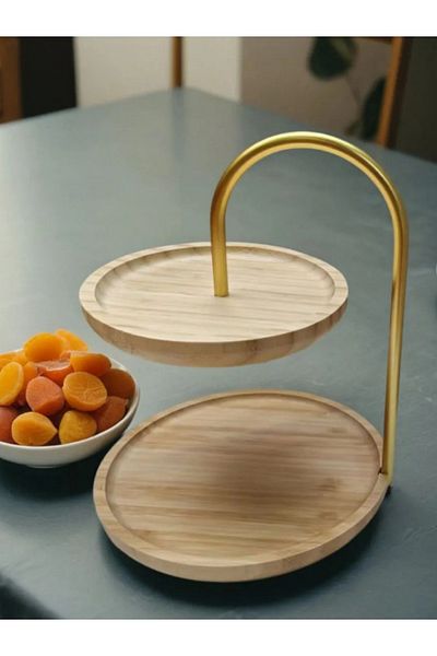 ERKUGO Blissra Bamboo Presentation Stand, Presentation Stand, Double Layer Presentation Stand, Bamboo Round Presentation Stand