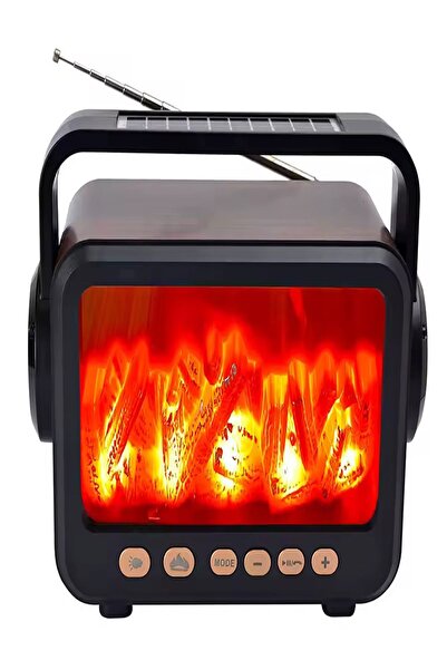 Solar Panelli Şömine Nostaljik Görünümlü Bluetoothlu Ve Fenerli Mp3 Çalar Radyo Müzik Kutusu