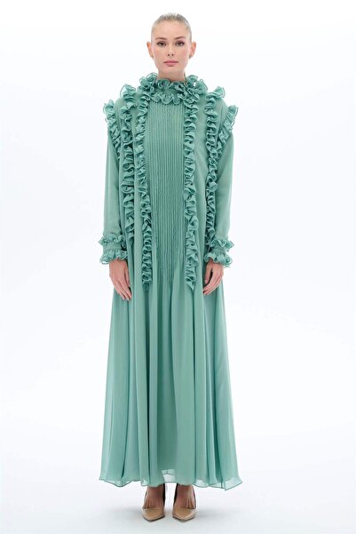 miha Hicran Önal فستان بتفاصيل مضلعة عمودية باللون الأخضر