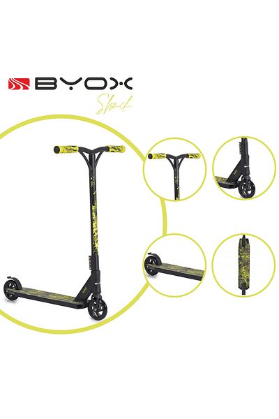 OEM BYOX Shock Yellow Aluminum Freestyle Scooter for Kids, 360 Degree Rotating Handlebar, Age 8 Years+