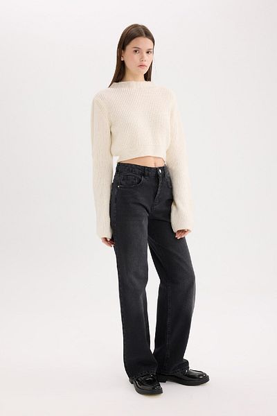 DeFacto Straight Wide High Waist Long Jeans Washed Pants E3181Ax25Sp