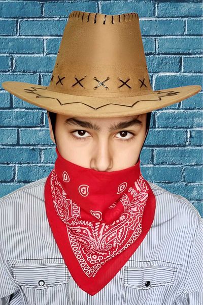 Uniquetrenders Children's Unisex Bandana Nubuck Cowboy Hat (Age 8-14)