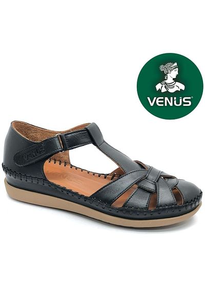 Venüs Sandale de damă Mimosa din piele naturală confort ortopedică NEGRE