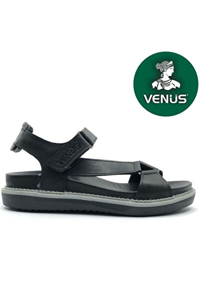 Venüs Sisu Genuine Leather Comfort Orthopedic Women's Sandals Black
