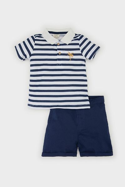 DeFacto Baby Boy 2L Set: Striped Polo and Shorts C3439A525Sm