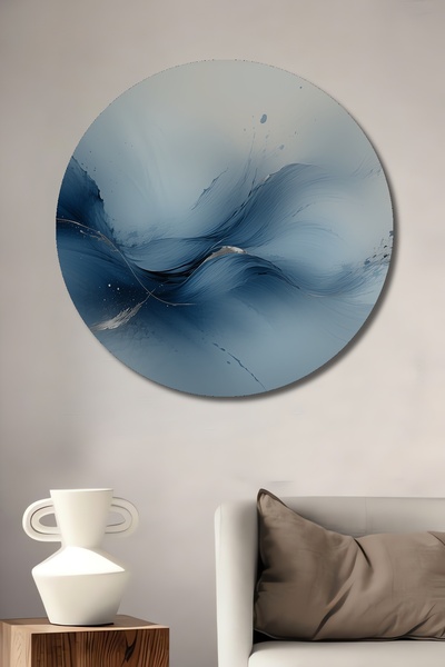 Teona Ahşap Mavi Hissiyat Soyut Sanat Yağlı Boya Görünümlü Dekoratif Ahşap Ev...