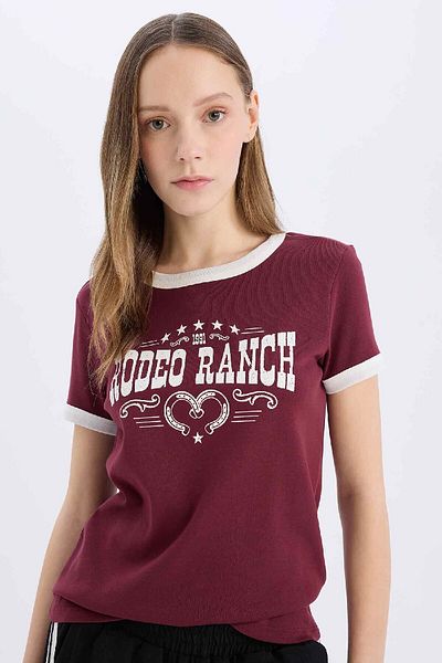 DeFacto Tricou cu nervuri imprimat cu gât turnat - mânecă scurtă, croială obișnuită E4379AX25SM