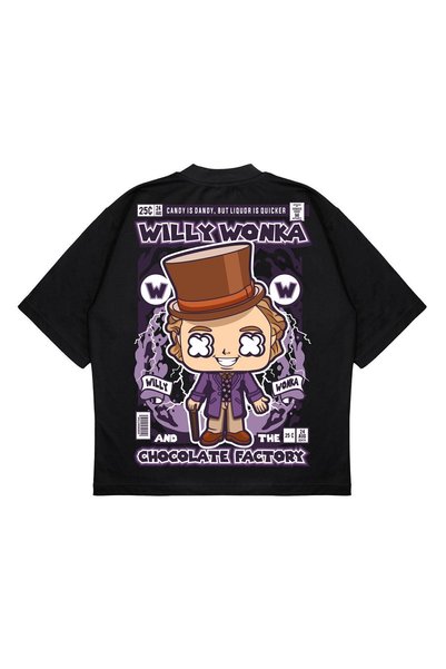 TRAGEDY Unisex Oversize Wılly Wonka Sırt Baskılı Boxy Fit Kalın Kumaşlı T-shirt
