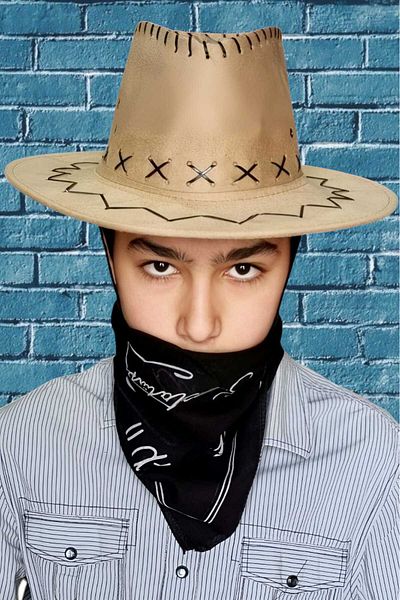 Uniquetrenders Παιδικό Unisex Bandana Nubuck καουμπόικο καπέλο (Ηλικία 8-14)