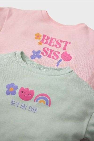 DeFacto Baby Girl Newborn Crew Neck Printed 2-Piece Long Sleeve T-Shirt E2380A525Sp