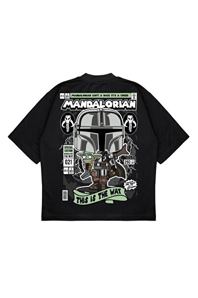 TRAGEDY Unisex Oversize Mandalorian Baby Yoda Back Printed Boxy Fit Thick Fab...