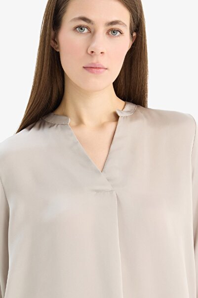 DeFacto Regular Fit Apaş Yaka Saten Uzun Kollu Bluz C3217ax25sp