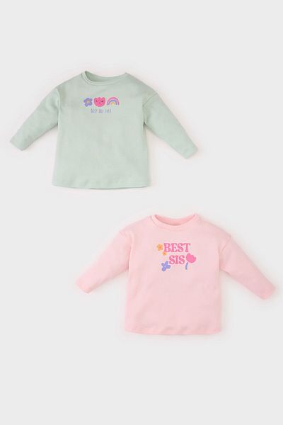 DeFacto Baby Girl Newborn Crew Neck Printed 2-Piece Long Sleeve T-Shirt E2380A525Sp