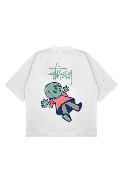 TRAGEDY Unisex Oversize Stussy Babydoll με στάμπα Boxy Fit Μπλουζάκι από χοντρό ύφασμα