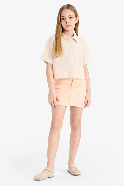 DeFacto Κορίτσια Cropped Fit Βαμβακερή πλάτη με στάμπα κοντομάνικο πουκάμισο E4258A825SM