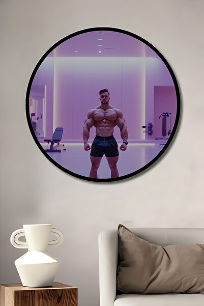 Teona Ahşap Çerçeve Görünümlü Fitness Salonunda Kaslı Adam Yağlı Boya Görünüm...