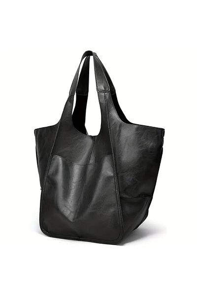NeednStore Women's Black Oversized Tote Shoulder & Arm Bag - Magnetic Closure & Zippered Interior Pocket