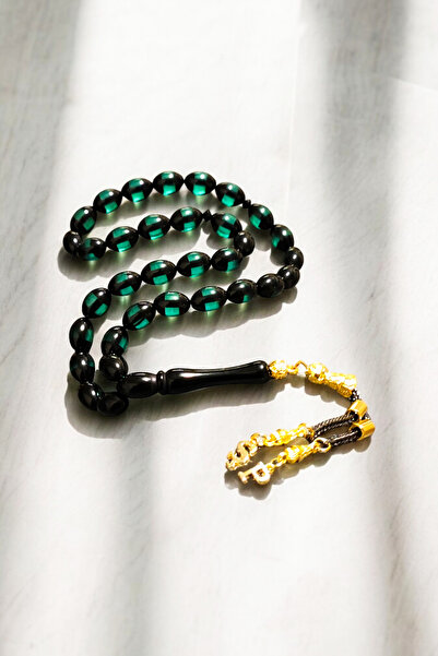 Atolyezone Erkek Sürmeli Yeşil Toz Kehribar Tesbih Isimli Harfli Kutu Yazılı ...