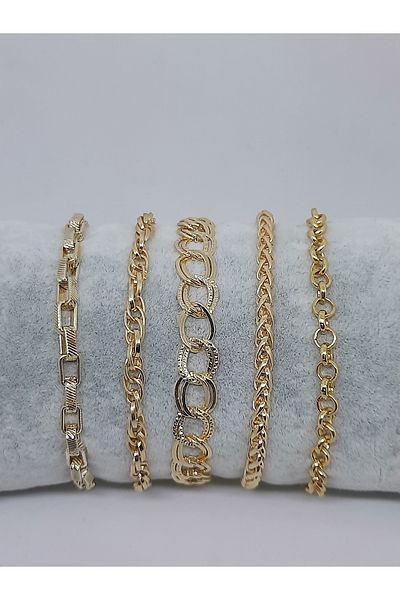 Kusakli Set of 5 Gold Gold Color Chain Bracelets