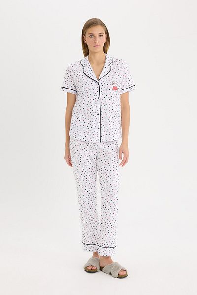 DeFacto Kurzarm-Pyjama-Set, tailliertes, langes Oberteil mit sechs Knöpfen, dehnbar, D8455ax25sp