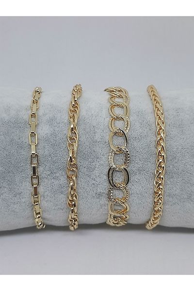 Kusakli Set of 4 Gold Gold Color Chain Bracelets