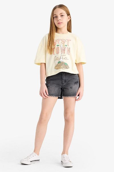 DeFacto Girl's Boxy Fit Crew Neck Printed Short Sleeve T-Shirt E4405A825Sm