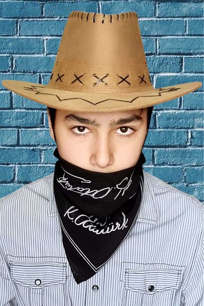 Uniquetrenders Children's Unisex Bandana Nubuck Cowboy Hat (Age 8-14)