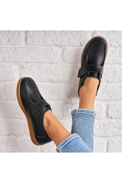 Joana Women's loafers, natural leather, black, Genesi