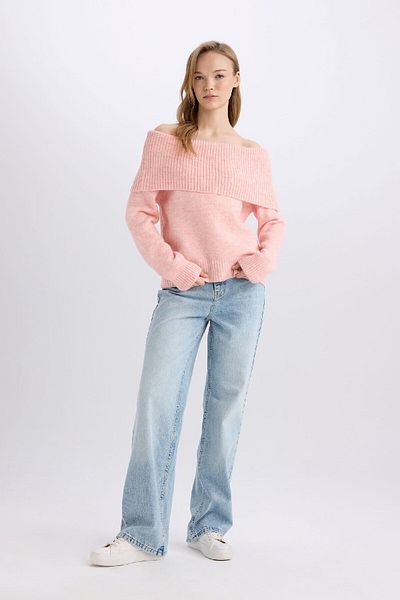 DeFacto Regular Fit Open Shoulder Knitwear Sweater E4549Ax24Wn