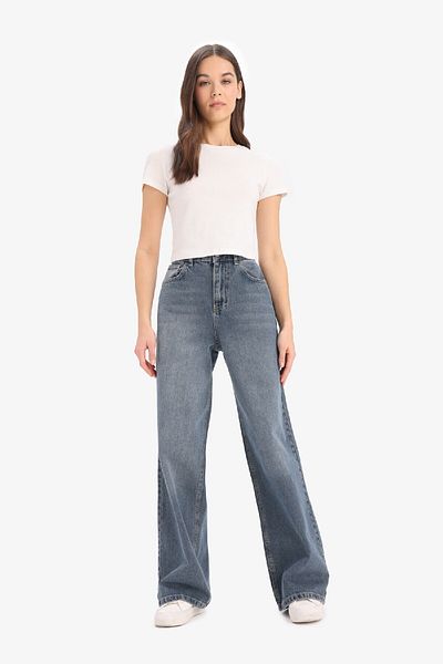 DeFacto Pantaloni lungi, spălați, cu talie înaltă, cu picioare largi E4308AX25SP