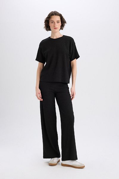 DeFacto Tricou negru Relax Fit cu gât crew - mânecă scurtă, înfășurare solidă C3843AX25SP
