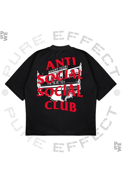 TRAGEDY Unisex Oversize Anti Social Social Club BBQ Park με στάμπα Boxy Fit Μπλουζάκι από χοντρό ύφασμα