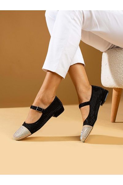 KOCAMANLAR Feles Stone Detailed Women's Ballerina Shoes Black
