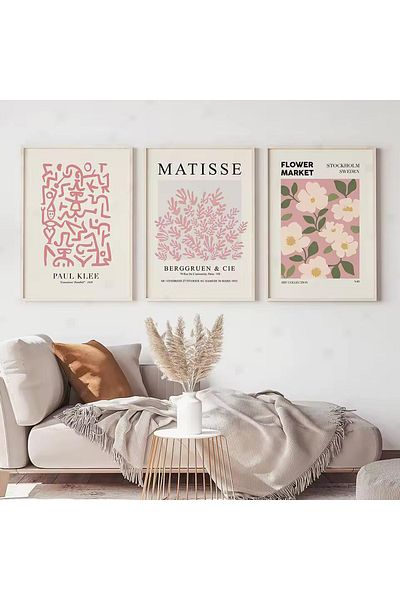 Linacci 3-Piece White Metal Frame Dusty Pink Powder Bohemian Glass Painting Set